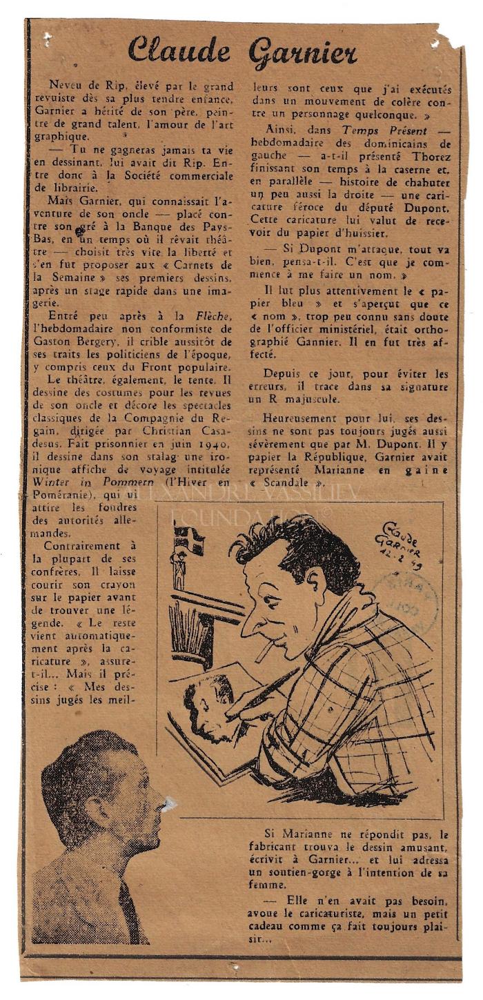 Press clipping about Claude GARNIER