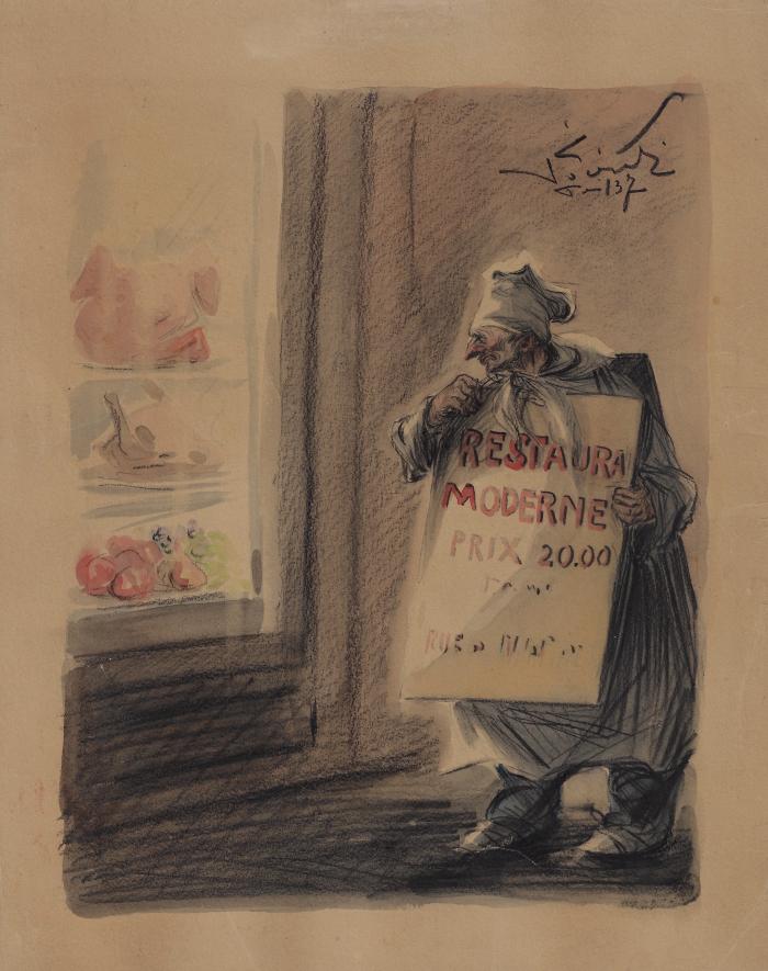 Illustration of a hungry man