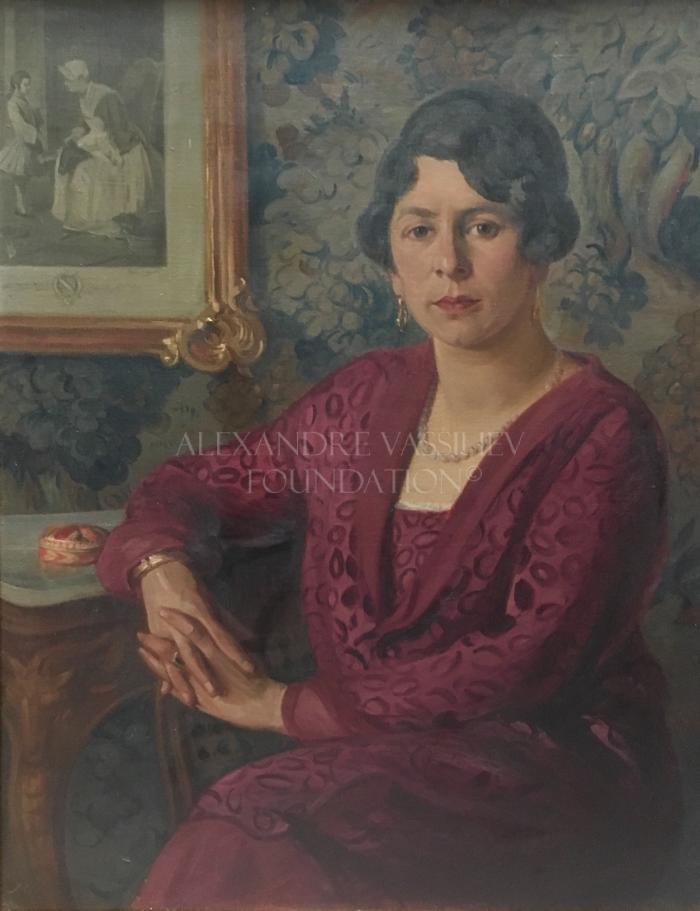 Portrait of a woman in a pink dress