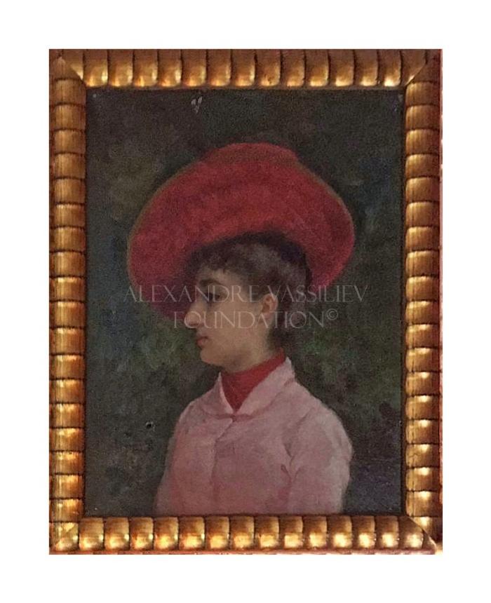 Portrait of a woman in a red hat